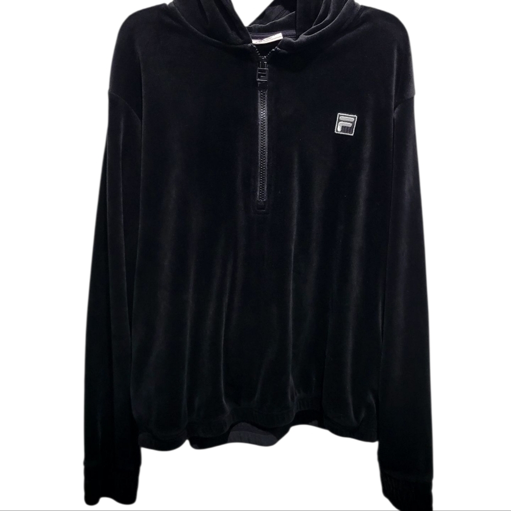 Fila Y2K Velour Quarter Zip Pullover Black Size Large Athleisure